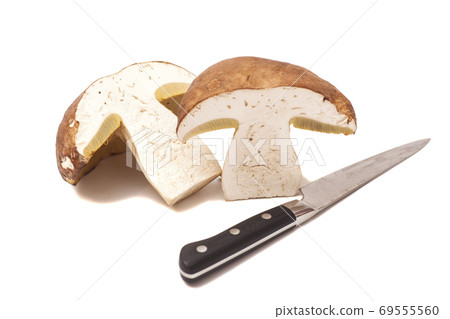 sliced mushrooms and knife sliced mushrooms and knife 69555560