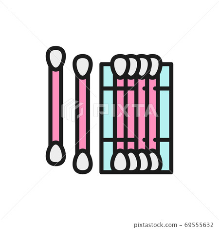 Cotton buds for ears, swabs flat color line icon. 69555632