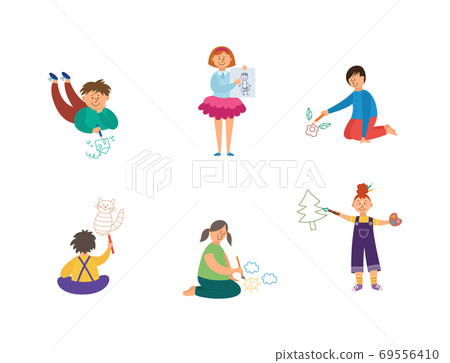 Children drawing with crayons - isolated set of... - Stock Illustration ...