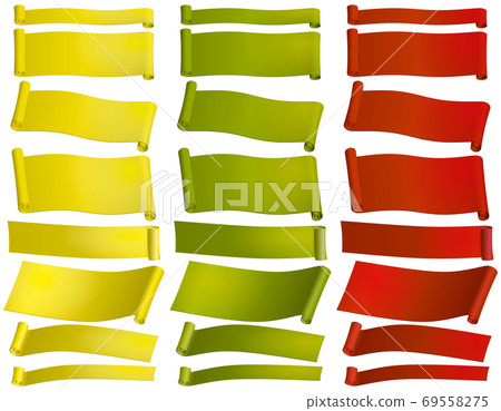 3-color scroll-like ribbon frame vector illustration with transparent background 69558275