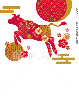 2021新年賀卡年年歲日式牛剪影日本牛肉 69559492