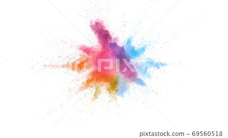 Explosion of colored powder on white background 69560518