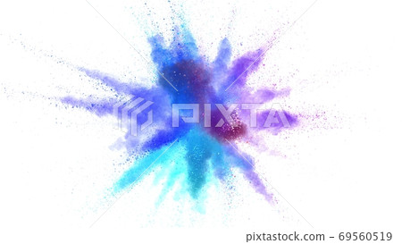 Explosion of colored powder on white background 69560519