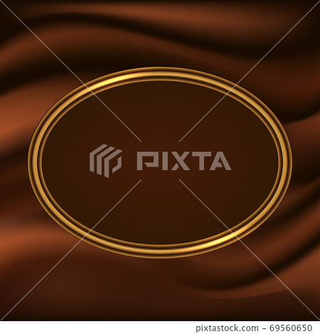 Golden glowing frame border on chocolate wavy flowing background. Design for logo or poster. Vector illustration 69560650