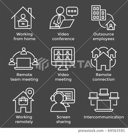 Remote work icon set with work from home, video meetings, etc 69563591