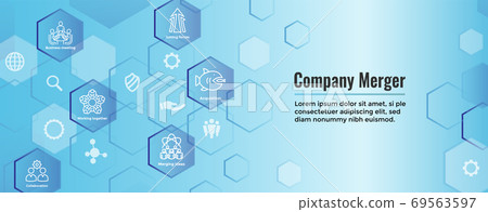 Companies merging together, one buying out the other - icon set Companies merging together, one buying out the other - icon set 69563597