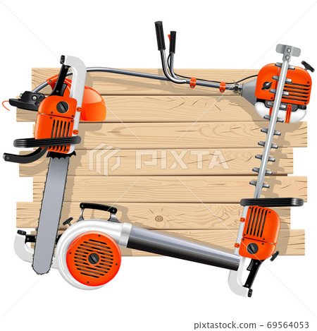 Vector Wooden Frame with Garden Equipment 69564053