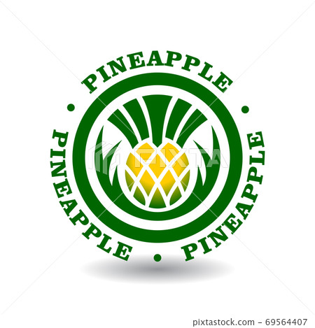 Simple round logotype with pineapple symbol. Flat vector icon isolated on white 69564407