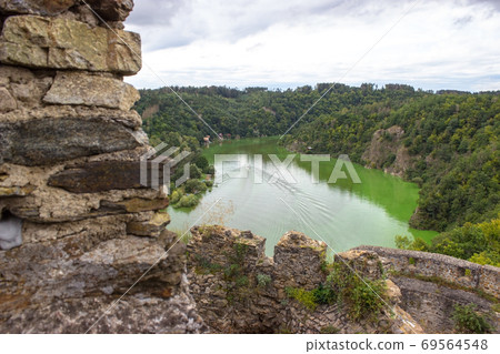 View from the Cornstejn castle on the vranov dam water 69564548