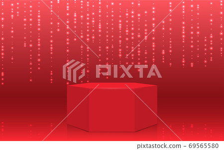 red podium and red light in the studio room 69565580