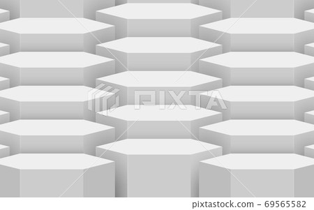 white hexagon podium in the white studio room 69565582