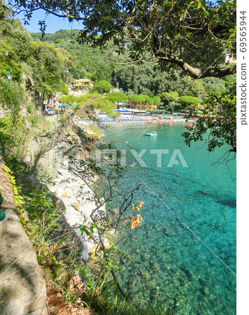 beach known as paraggi near portofino in genoa on a blue sky and sea background 69565944