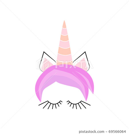 Unicorn minimalistic face horn cute sleeping Unicorn minimalistic face horn cute sleeping 69566064