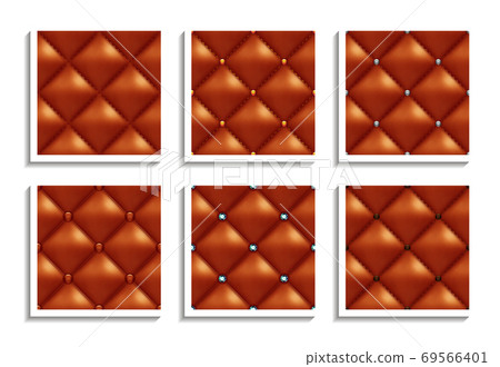 Seamless vector patterns of brown leather upholstery with gold, silver, diamond buttons. Luxury textures of vintage furniture Seamless vector patterns of brown leather upholstery with gold, silver, diamond buttons. Luxury textures of vintage furniture 69566401