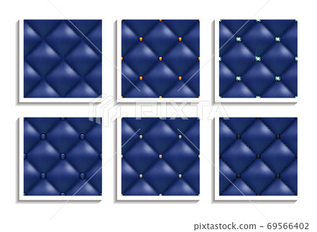 Seamless vector patterns of blue leather upholstery with gold, silver, diamond buttons. Luxury textures of vintage furniture Seamless vector patterns of blue leather upholstery with gold, silver, diamond buttons. Luxury textures of vintage furniture 69566402