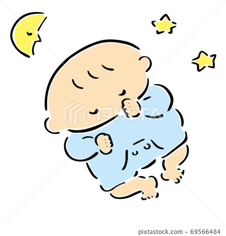 Night sleeping baby moon and stars color illustration Night sleeping baby moon and stars color illustration 69566484