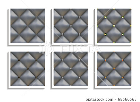 Seamless vector patterns of gray leather upholstery with gold, gray, silver, diamond buttons. Luxury textures of vintage furniture 69566565