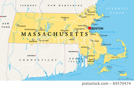 Massachusetts, political map with capital... - Stock Illustration ...