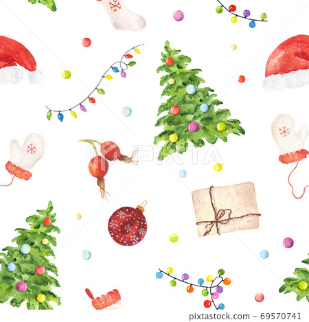 Watercolor seamless pattern with Christmas... - Stock Illustration ...