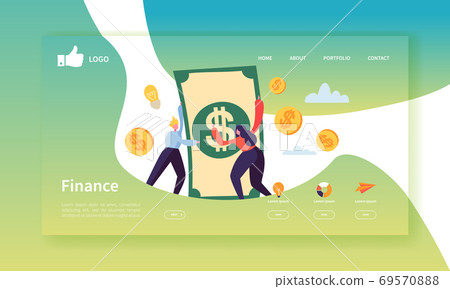 Business and Finance Landing Page Template. Website Layout with Flat People Characters Making Money. Easy to Edit and Customize Mobile Web Site. Vector illustration 69570888