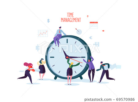 Time Management Concept. Flat Characters-插圖素材 [69570986] - PIXTA圖庫