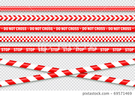 Realistic red barricade tape. Police warning line. Danger or hazard stripe. Under construction sign 69571469