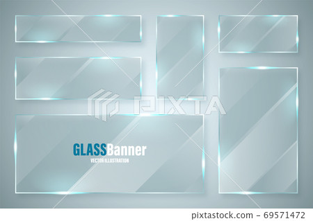 Glass frame. Realistic glossy transparent glass banner with glare. Vector design element. Glass frame. Realistic glossy transparent glass banner with glare. Vector design element. 69571472