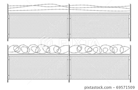 Grid fence with barbed wire. Two segments rabitz Grid fence with barbed wire. Two segments rabitz 69571509