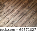 Diagonal texture of old wooden planks with rusty nails 69571827