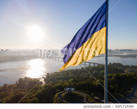 Kyiv - National flag of Ukraine. Aerial view. Kiev Kyiv - National flag of Ukraine. Aerial view. Kiev 69572690