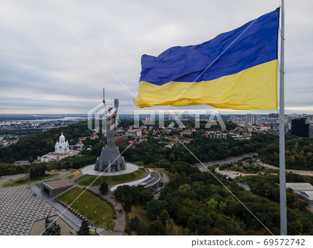 Kyiv - National flag of Ukraine. Aerial view. Kiev Kyiv - National flag of Ukraine. Aerial view. Kiev 69572742