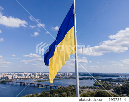 Kyiv - National flag of Ukraine. Aerial view. Kiev Kyiv - National flag of Ukraine. Aerial view. Kiev 69572844