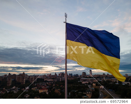 Kyiv - National flag of Ukraine. Aerial view. Kiev Kyiv - National flag of Ukraine. Aerial view. Kiev 69572964