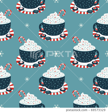 Wintertime holidays cocoa cup seamless pattern 69573329