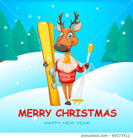 Merry Christmas and Happy New Year. Cute deer Merry Christmas and Happy New Year. Cute deer 69573412