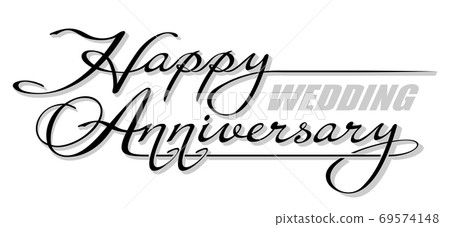 Underscore handwritten text Happy Wedding Anniversary with shadow. Hand drawn calligraphy lettering Underscore handwritten text Happy Wedding Anniversary with shadow. Hand drawn calligraphy lettering 69574148