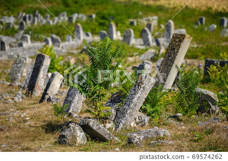 Old tombstones at the ancient Jewish cemetery in Vadul liu Rascov in Moldova 69574262