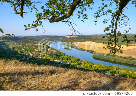 View to Dniester river from the top hill of Socola village, Moldova 69574263