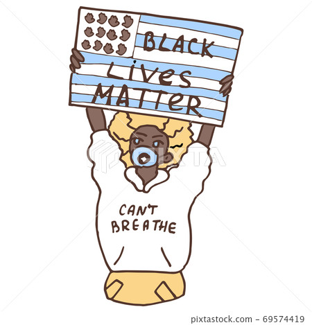 Woman holding blm poster on white isolated backdrop. 69574419