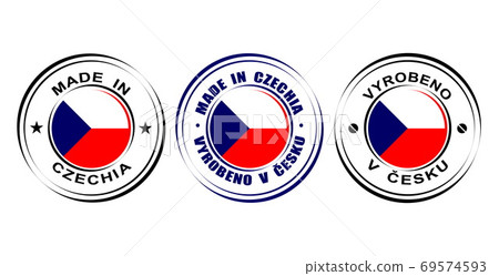 Round label Made in Czechia with flag symbol Round label Made in Czechia with flag symbol 69574593