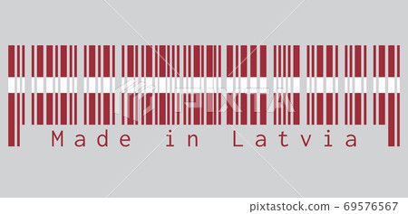 Barcode set the color of Latvia flag, a carmine field bisected by a narrow white stripe 69576567