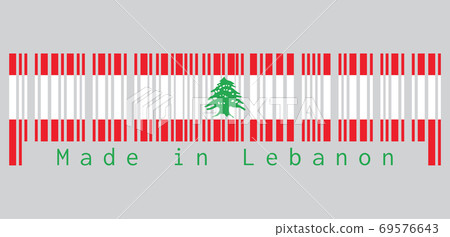 Barcode set the color of Lebanon flag, triband of red and white, charged with a green Lebanon Cedar Barcode set the color of Lebanon flag, triband of red and white, charged with a green Lebanon Cedar 69576643