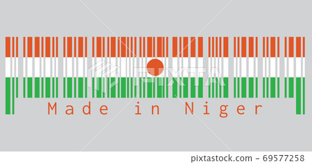 Barcode set the color of Niger flag, orange white and green; and an orange circle in the centre 69577258