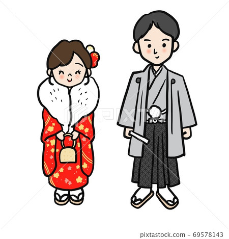 成人式男女鞦韆袖 插圖素材 圖庫