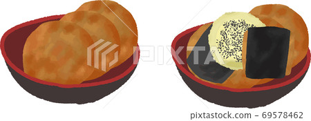 Illustration of rice crackers drawn by hand with a warm touch 69578462