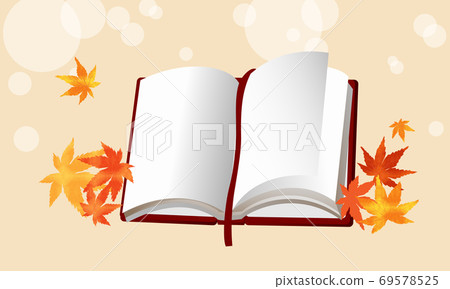 Kaede with autumn leaves and an open book (with background color) 69578525