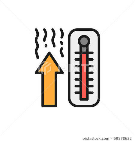 Thermometer, temperature rise flat color line... - Stock Illustration ...