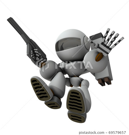 An artificial intelligence robot soldier who plunges and invades. 3D rendering. An artificial intelligence robot soldier who plunges and invades. 3D rendering. 69579657