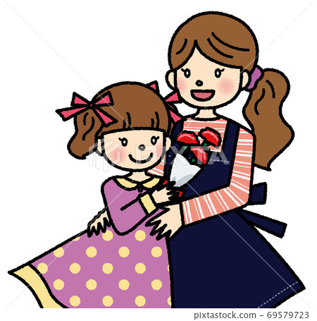 Girl giving carnations to mom on Mother's Day 69579723