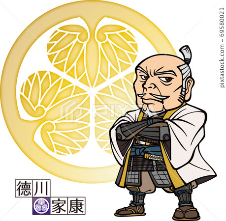 Ieyasu Tokugawa wearing a jinbaori and folding... - Stock Illustration ...